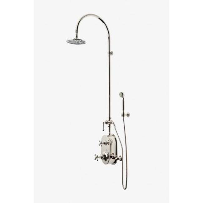 Waterworks DISCONTINUED Dash Exposed Thermostatic Shower System with 8'' Shower Head, Handshower, Metal Lever Diverter Handle and Metal Cross Handles in Shadow, 1.75gpm