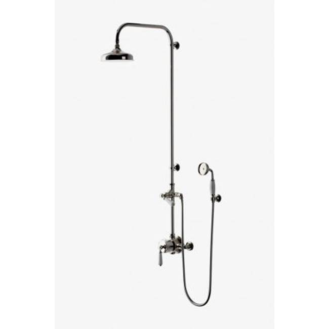 Waterworks Easton Classic Exposed Thermostatic System with 8'' Shower Rose with White Porcelain Lever Handle in Copper, 1.75gpm