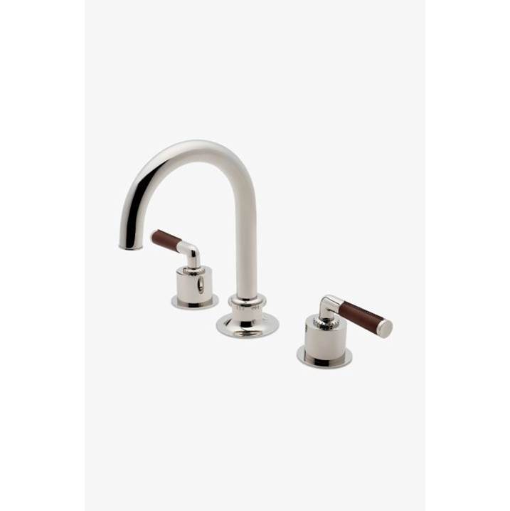 Waterworks Henry Chronos Gooseneck Lavatory Faucet with Chestnut Leather Lever Handles in Nickel, 1.2gpm (4.5 L/min)