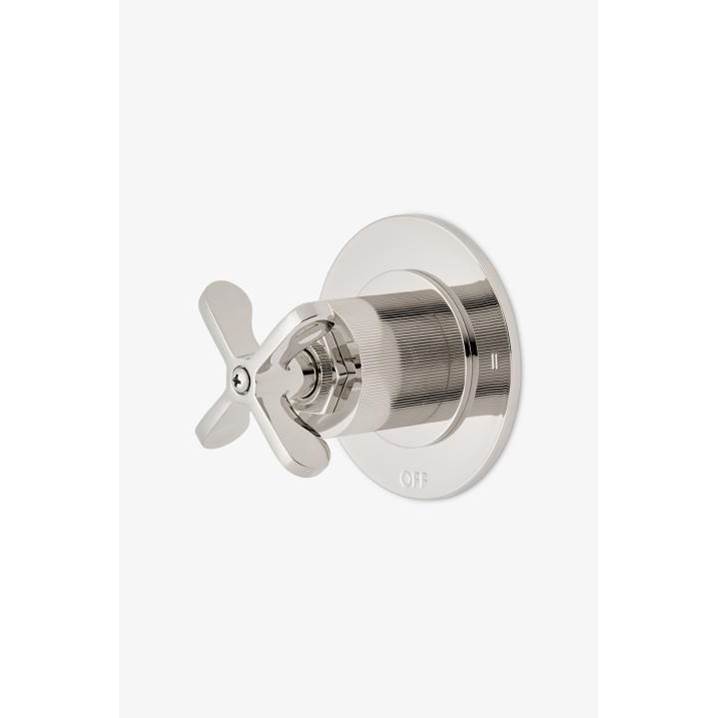 Waterworks Henry Two Way Diverter Valve Trim for Thermostatic with Roman Numerals and Coin Edge Cylinder Cross Handle in Brass